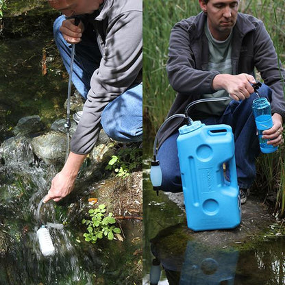 Lifestyle images of using sagan aquabrick water filtration kit